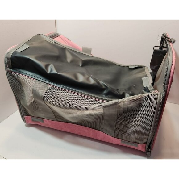 Pink & Grey Small/Medium Pet Carrier 17" x 12" x 12" Soft Sided Travel Approved - Picture 7 of 10